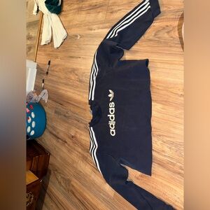 adidas Navy Cropped Crewneck with White Logo and Stripes